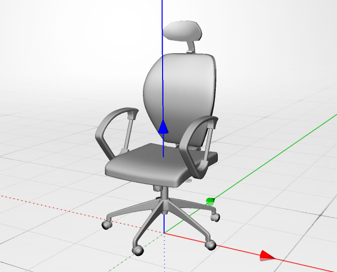 3D chair with lines showing the three axis
